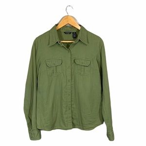 AMERICAN EAGLE | Army Green Button Up Shirt Casual Comfy Modern Boho​​